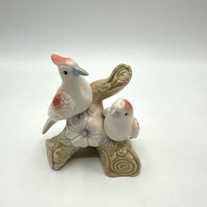 Lovebirds On A Limb Ceramic Cardinals Pink Purple Figurine